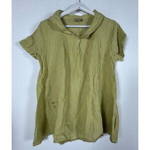 C Valentyne Women's Casual Collared Blouse Short Sleeve Lightweight Linen Green